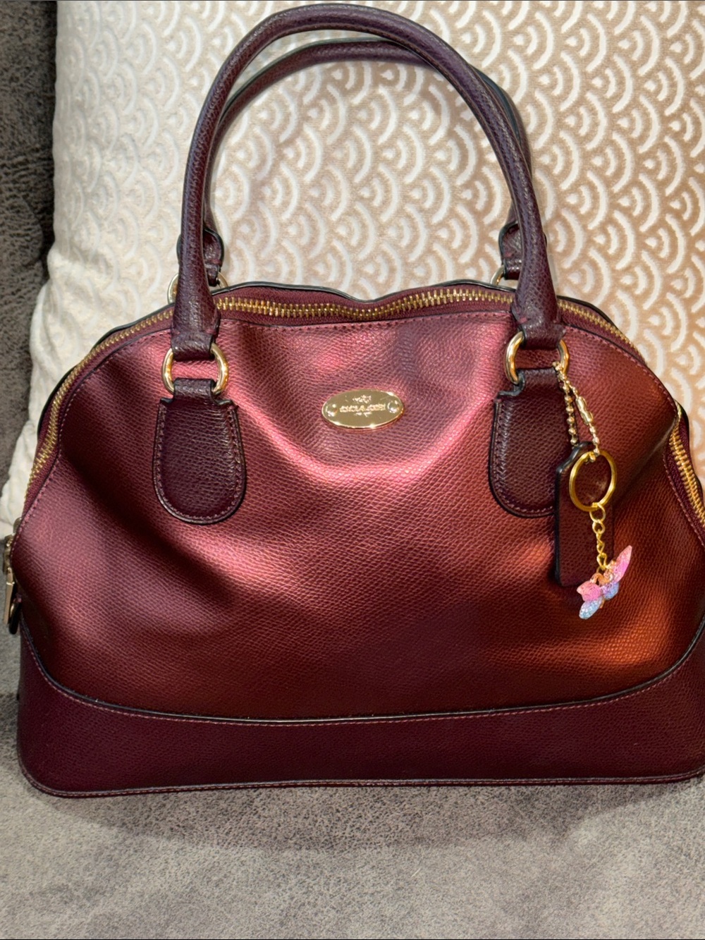 Coach Burgundy Leather Satchel with Gold Hardware & Crossbody Strap